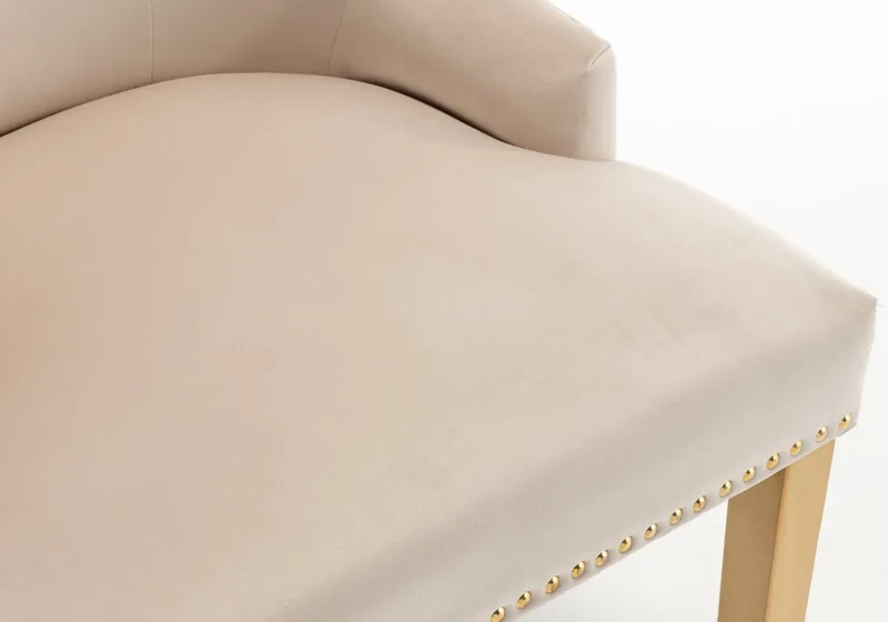 Chaise capitonnée velours beige tête de lion dorée - Lion x2
