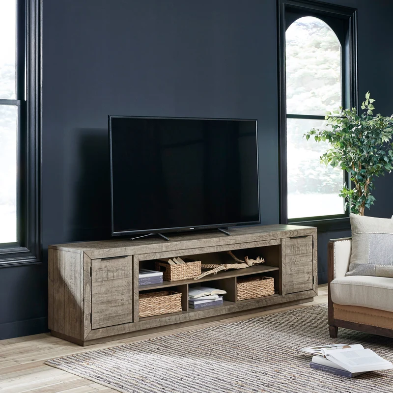 Meuble de télévision en bois/placage de pin gris vieilli - Krystanza