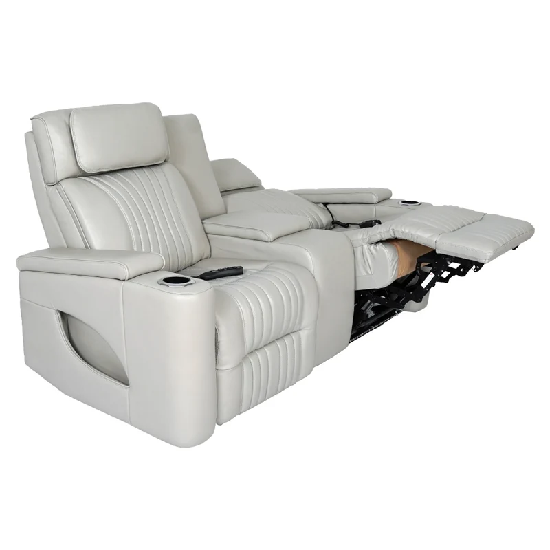 Causeuse inclinable motorisée zéro gravité en cuir gris pâle avec console - K2180