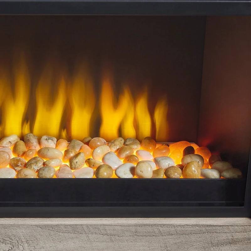 Meuble de télévision en bois gris pâle avec foyer électrique - Naydell
