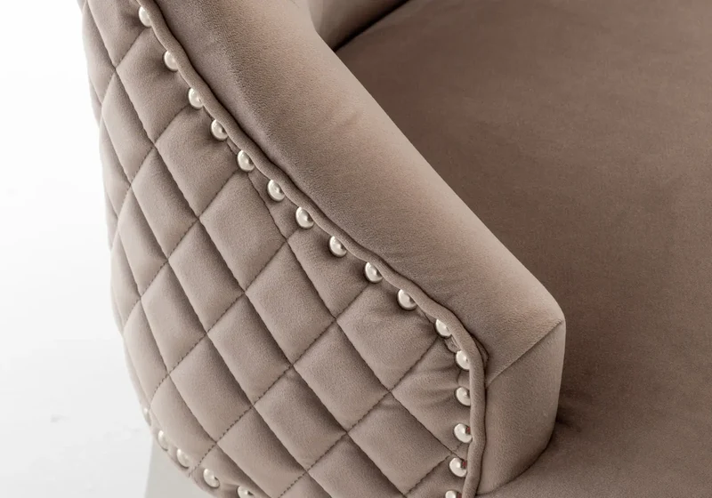 Chaise capitonnée velours moka anneau argent - Lidy x2