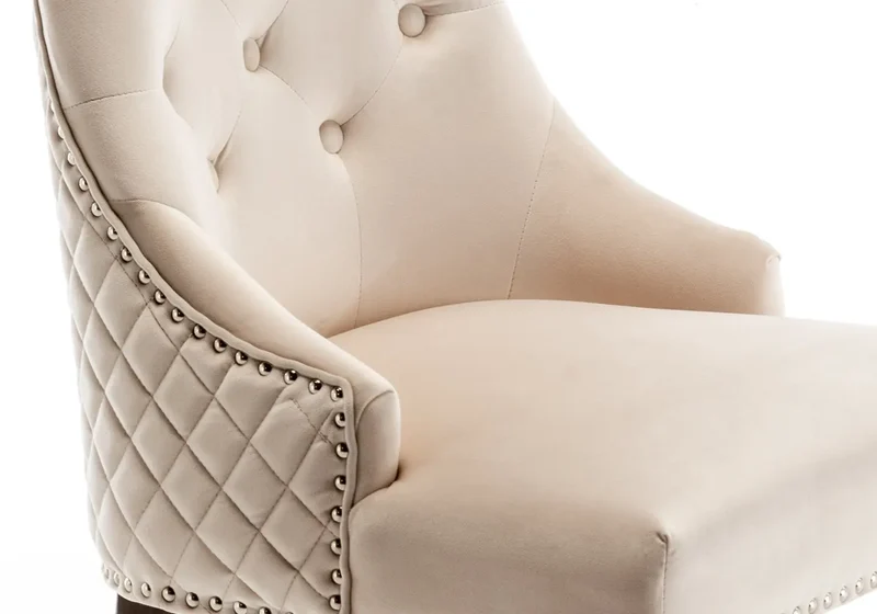 Chaise capitonnée velours beige anneau argent - Lidy x2