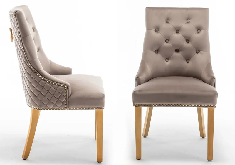 Chaise capitonnée velours moka anneau doré - Lidy x2