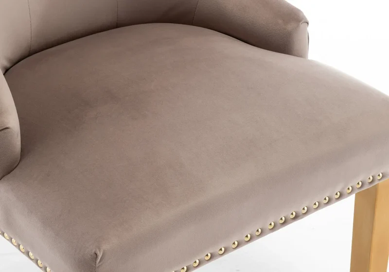Chaise capitonnée velours moka anneau doré - Lidy x2