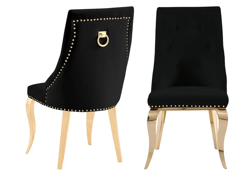 Chaises cloutées en velours noir et anneau doré - Lara x4