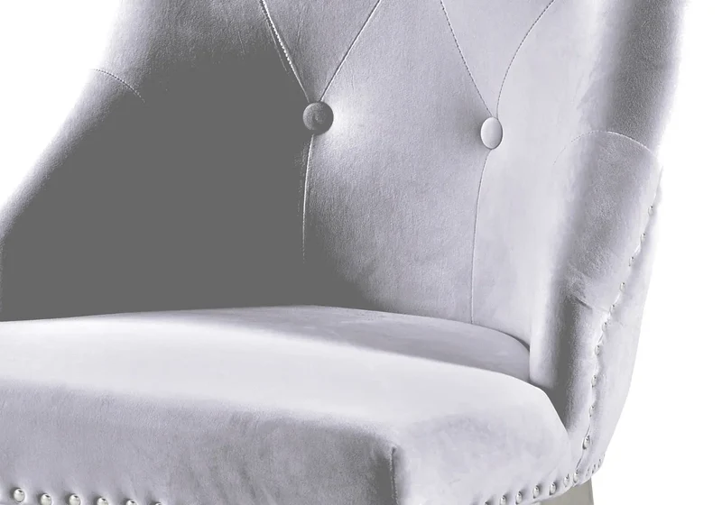 Chaises cloutées en velours gris et anneau argenté - Lara x4