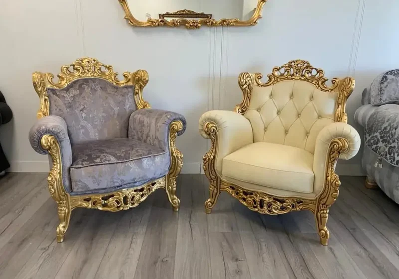 Fauteuil baroque doré gris LUCY