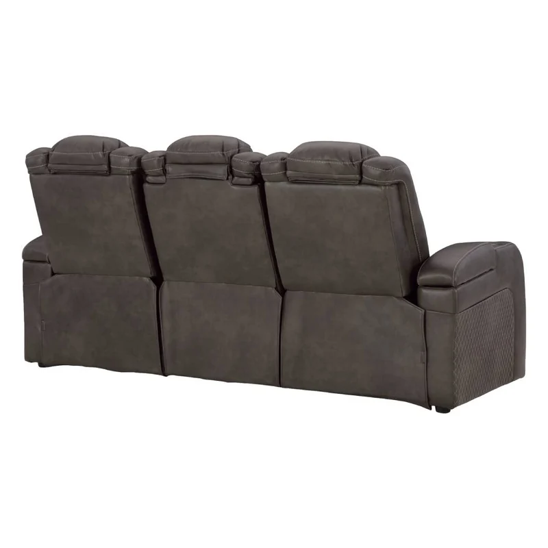 Sofa inclinable motorisé aspect cuir gris foncé avec table centrale rabattable - Mountainous