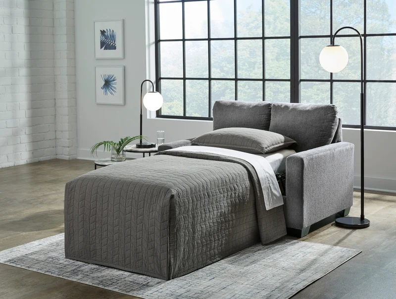 Sofa-lit en tissu gris étain avec matelas 3 grandeurs - Rannis