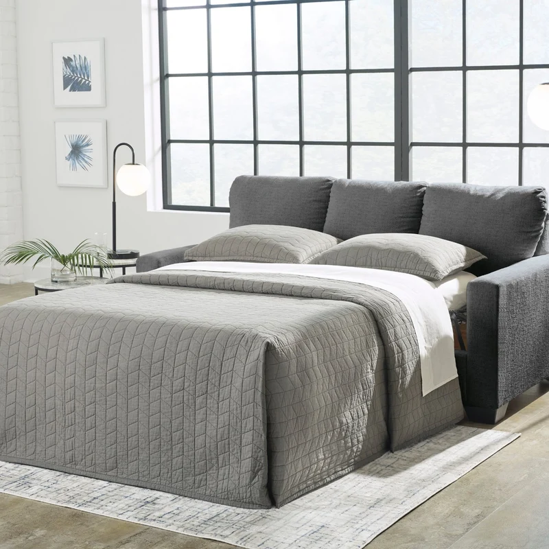 Sofa-lit en tissu gris étain avec matelas 3 grandeurs - Rannis