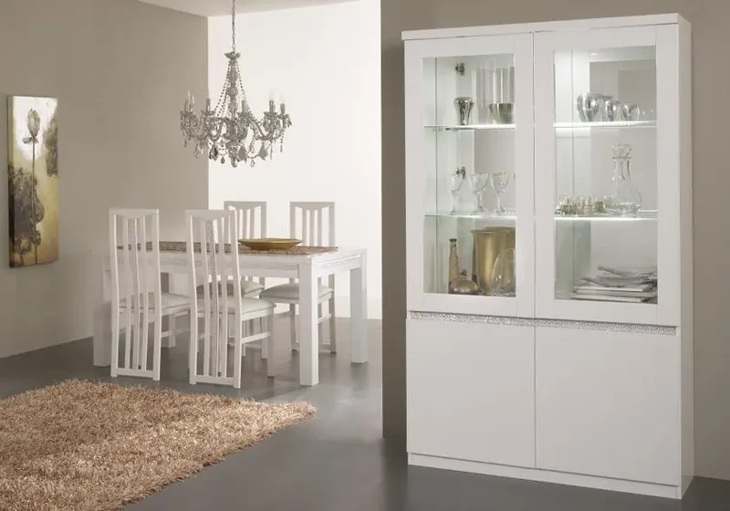 Salle à manger laqué blanc led ROMA Crome