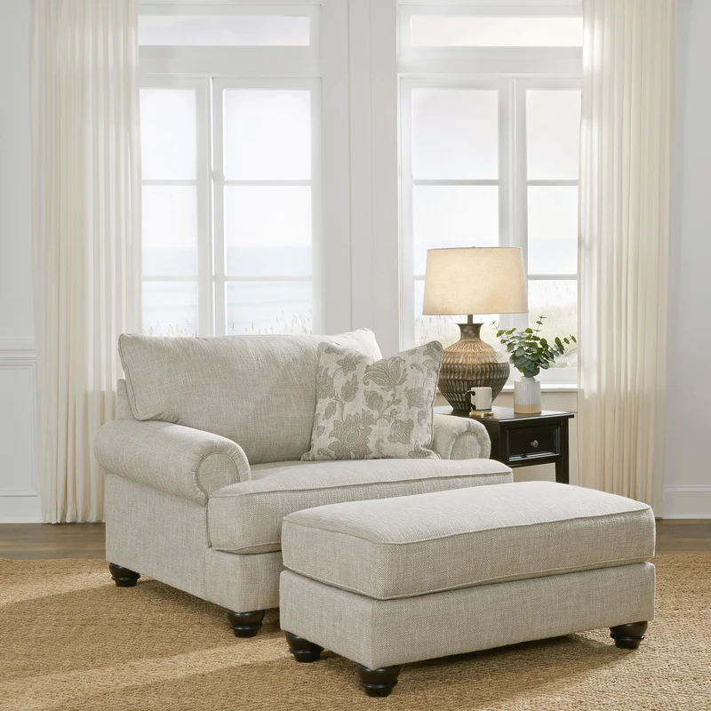Ottoman en tissu beige pâle - Asanti