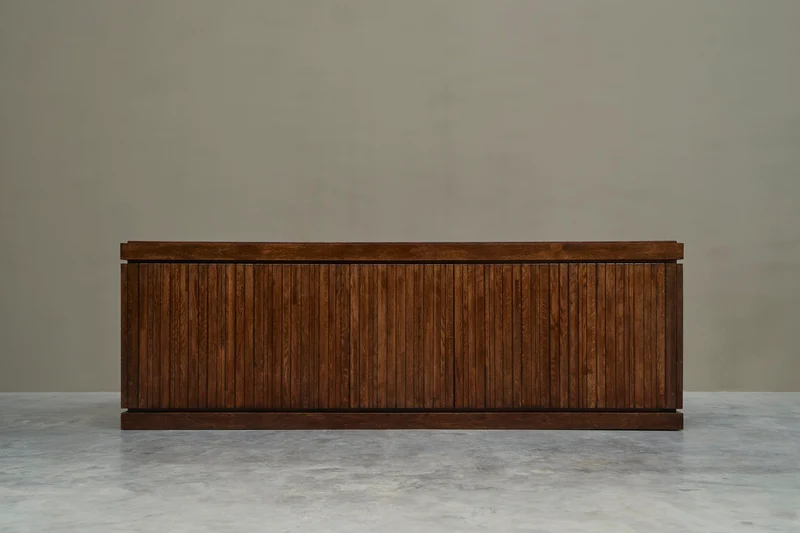 Exceptional and Unique Freestanding Sideboard in Solid Oak, Belgium, 1970s