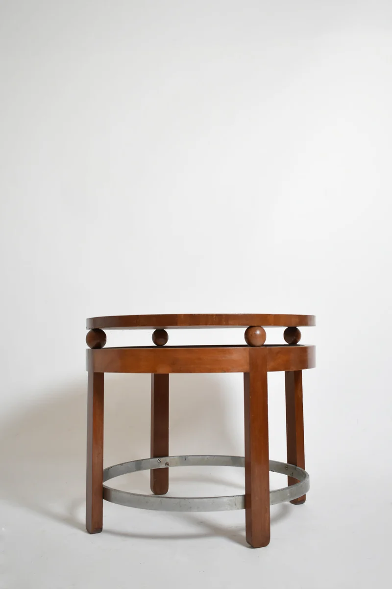 Modernist Round Wooden Pedestal Table, 1930s