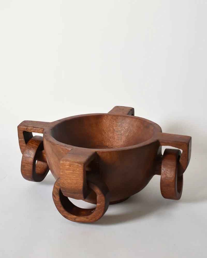 African Work Large Bowl with Handles, 1970s