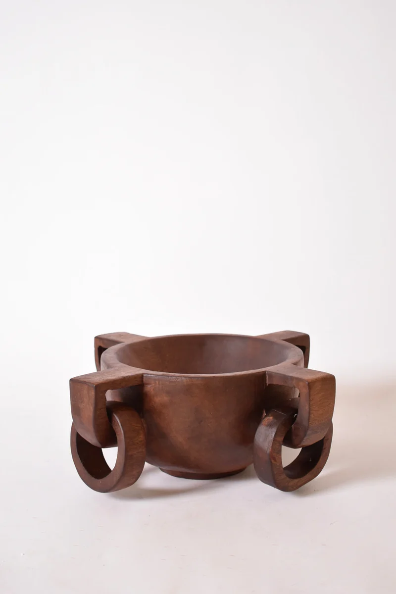African Work Large Bowl with Handles, 1970s