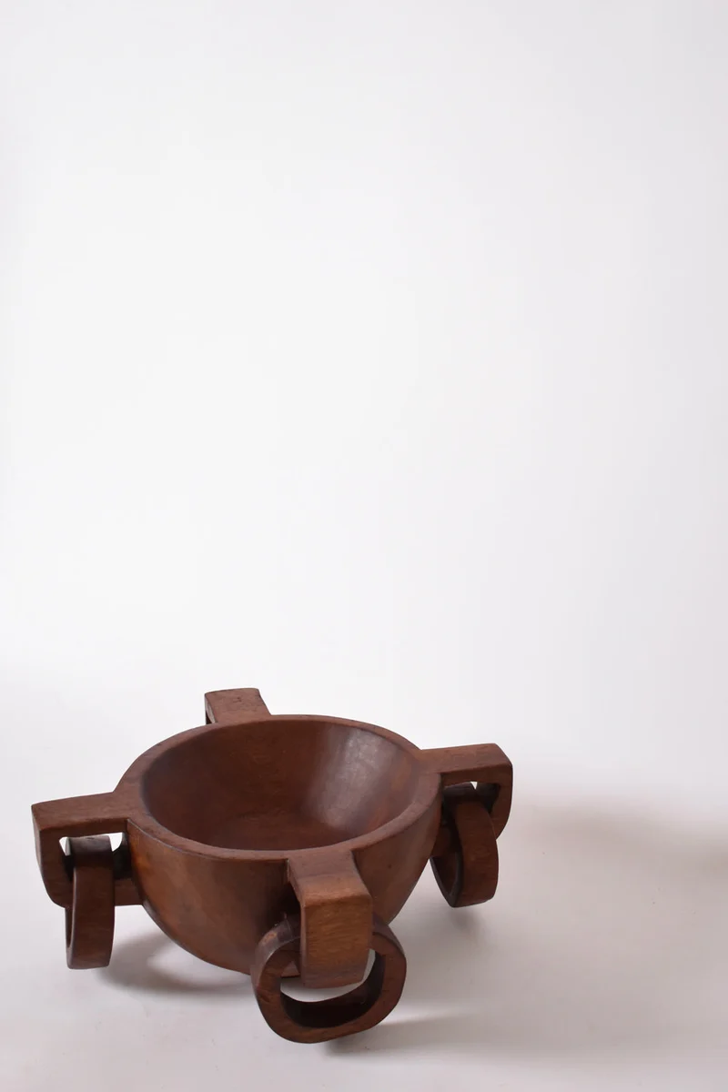 African Work Large Bowl with Handles, 1970s
