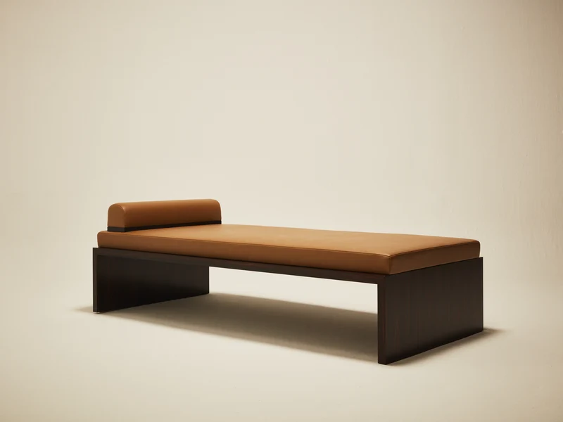 'Continuous' Daybed Handcrafted in Wood Veneer & Leather Upholstery