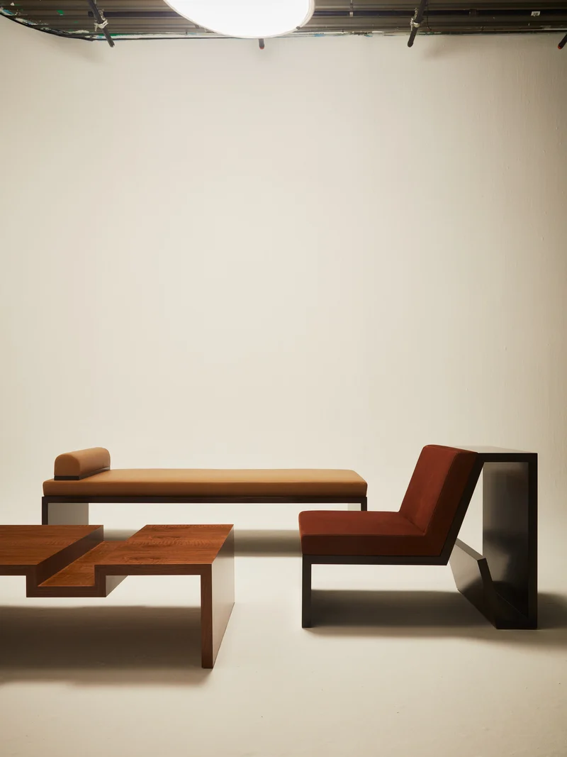 'Continuous' Daybed Handcrafted in Wood Veneer & Leather Upholstery