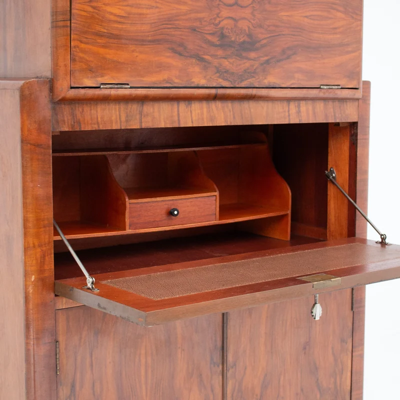 Vintage Biedermeier Secretary Cabinet in Walnut Veneer