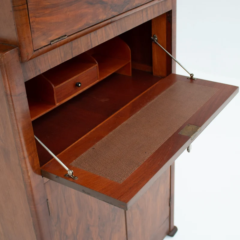 Vintage Biedermeier Secretary Cabinet in Walnut Veneer