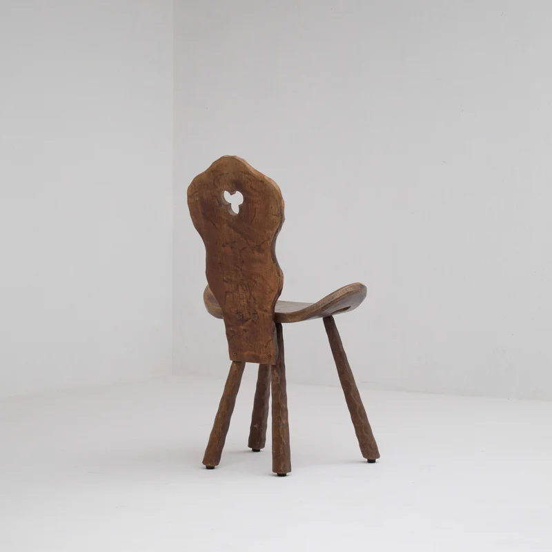 Set of 6 Brutalist Solid Wood Stools, 1970s