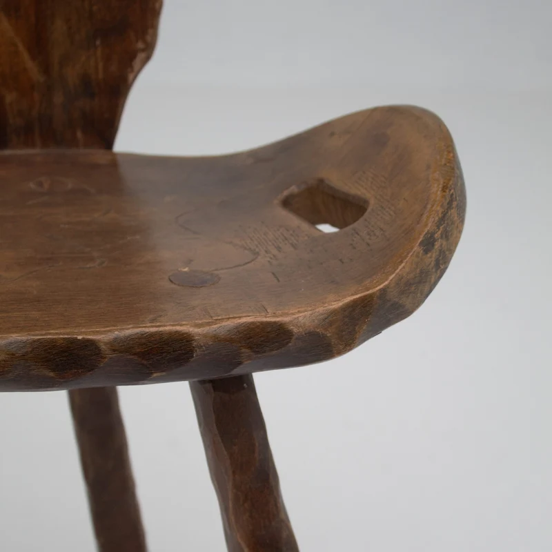 Set of 6 Brutalist Solid Wood Stools, 1970s