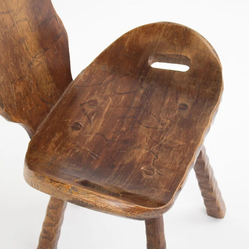 Set of 6 Brutalist Solid Wood Stools, 1970s