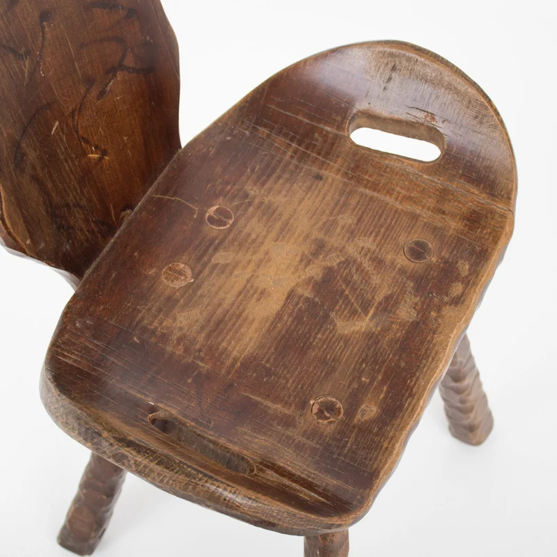 Set of 6 Brutalist Solid Wood Stools, 1970s