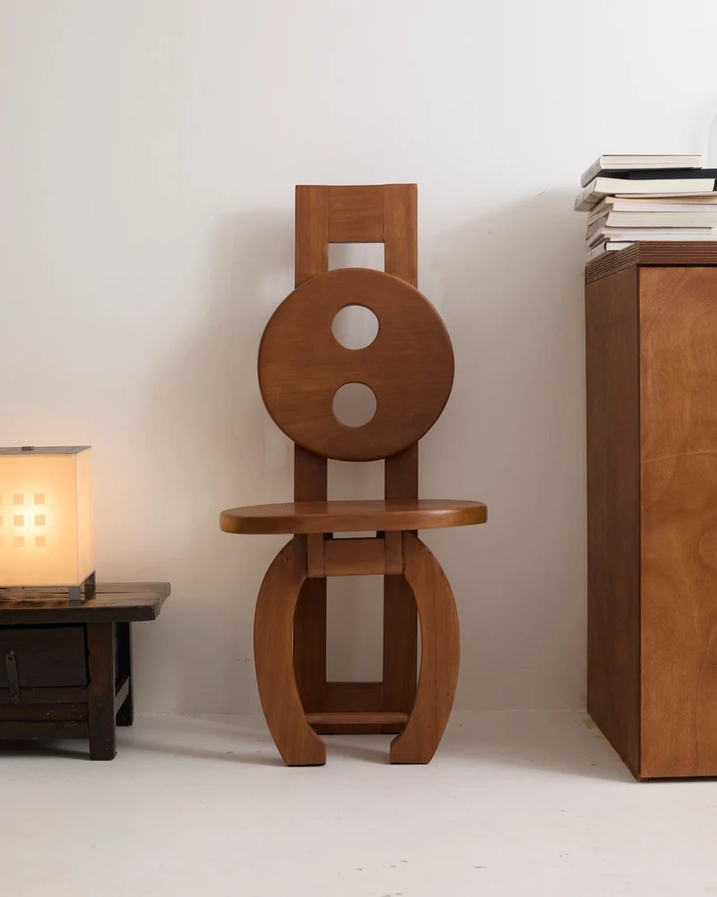 Heavy Sculptural Artisanal Chair in Solid Exotic Wood