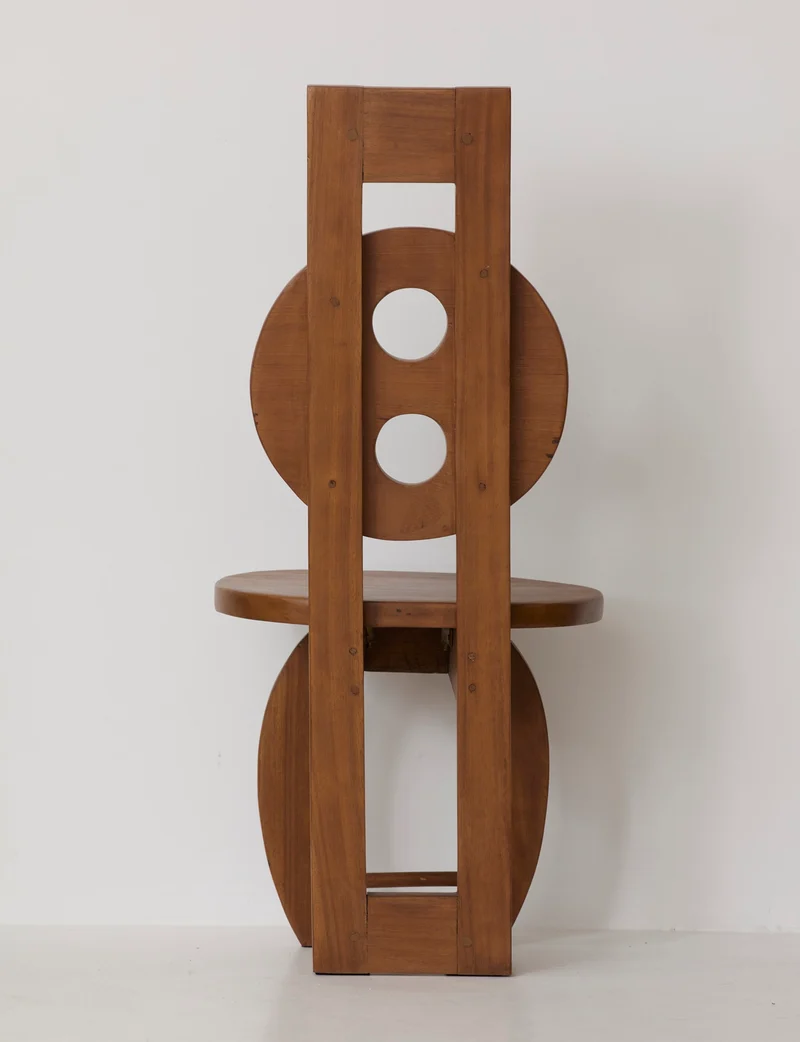 Heavy Sculptural Artisanal Chair in Solid Exotic Wood