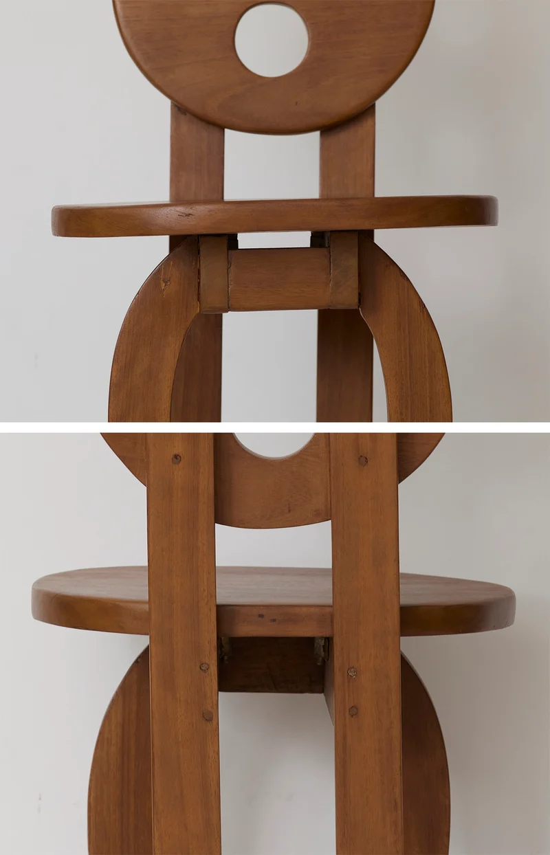Heavy Sculptural Artisanal Chair in Solid Exotic Wood