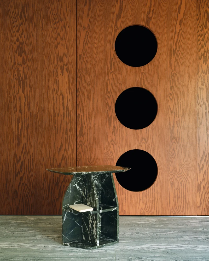 MATERA Side table in marble Verde Lepanto