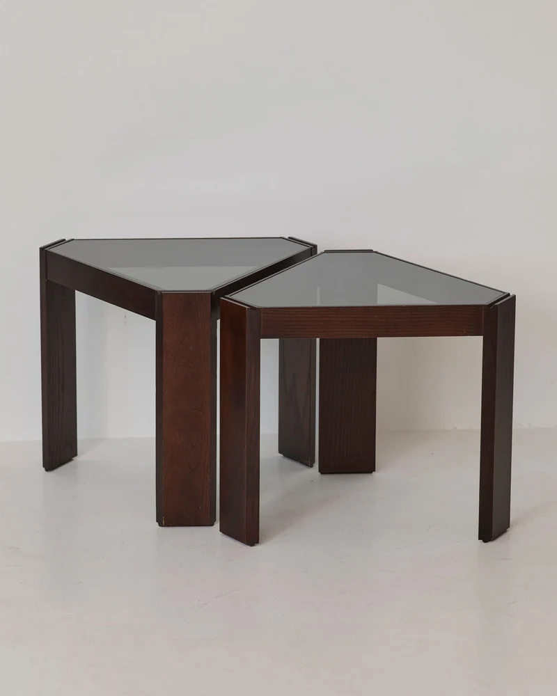 Stackable Triangular Wood and Glass Side Tables by Porada Arredi, c. 1970