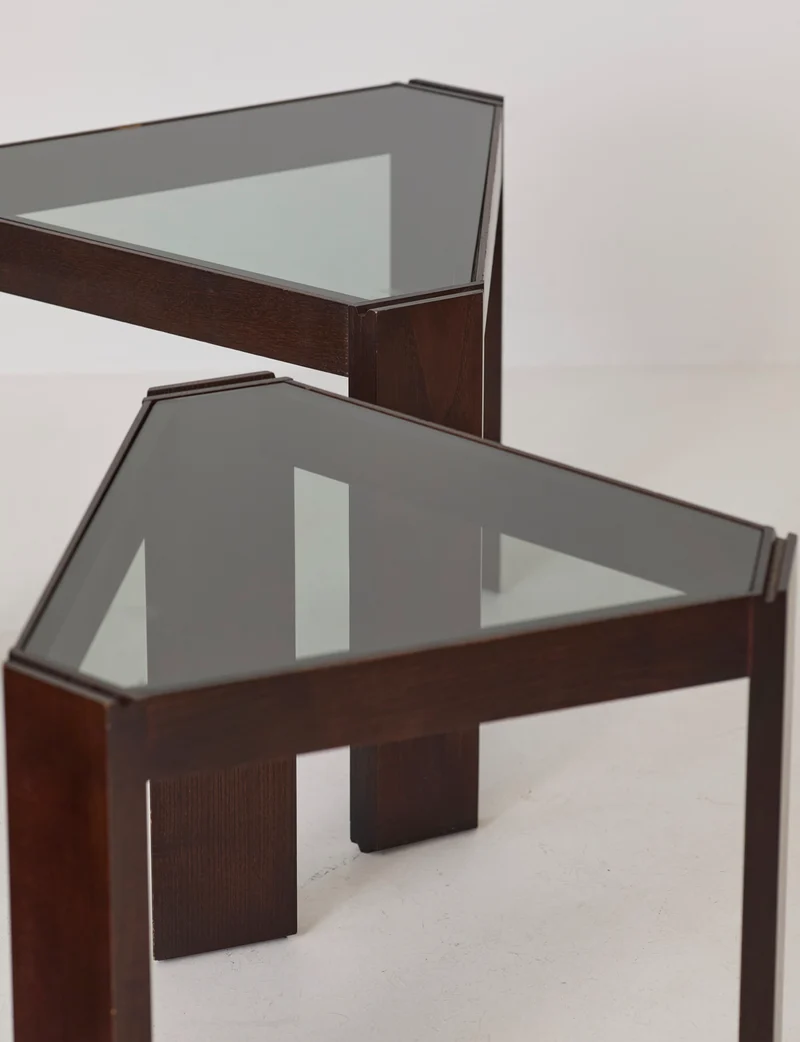Stackable Triangular Wood and Glass Side Tables by Porada Arredi, c. 1970