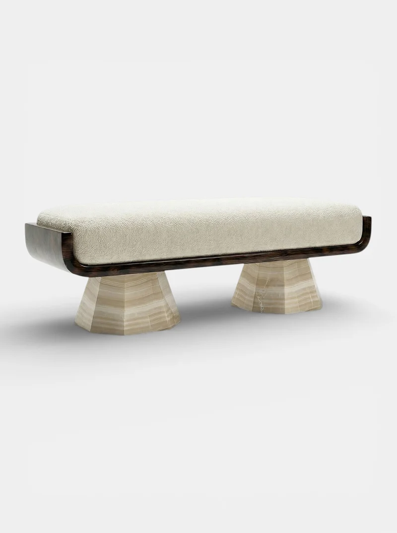 Ava Glossy Wood And Ivory Onyx Bench