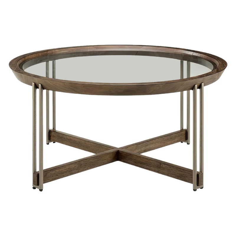 Table basse en verre et placage de noyer - Elora