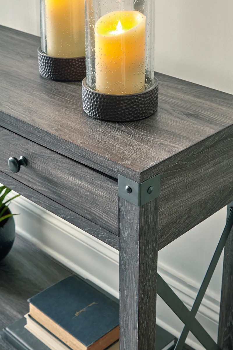 Table console en bois/stratifié brun grisâtre avec 2 tiroirs - Freedan