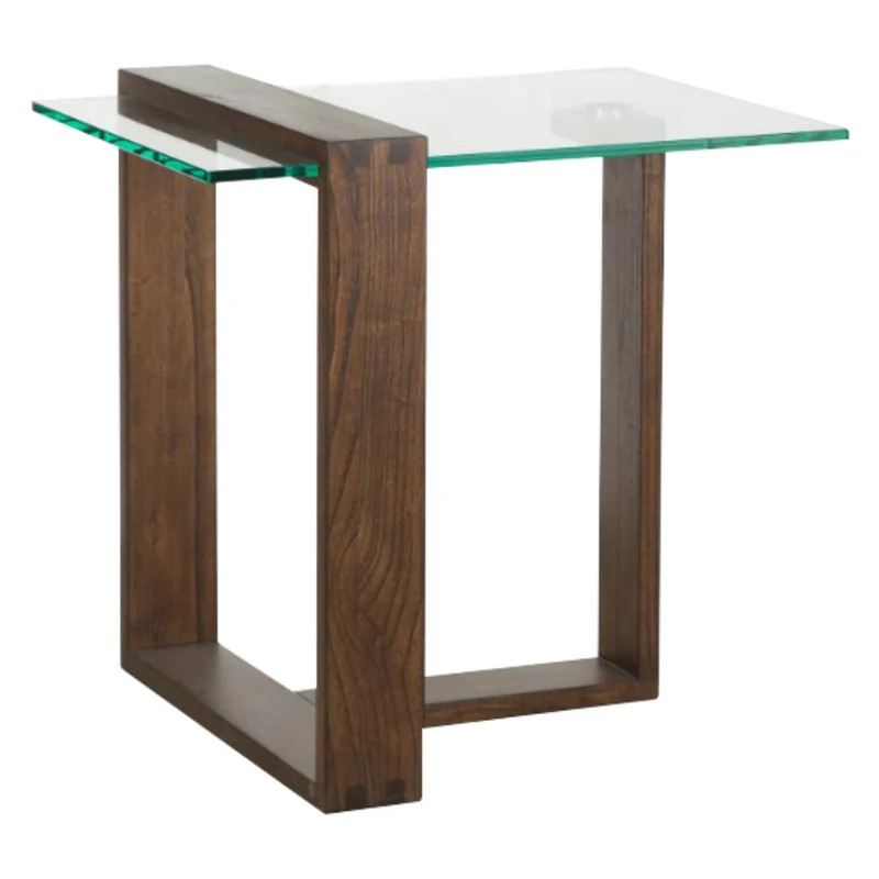 Table de bout en verre trempé et bois brun - Bristow