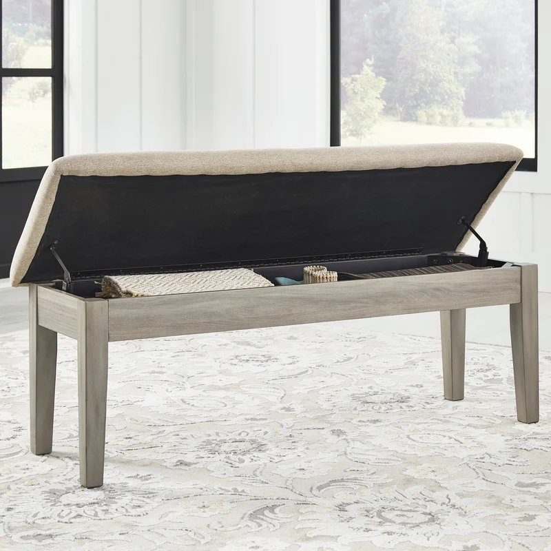 Banc de salle à manger rembourré en tissu beige avec rangement - Parellen