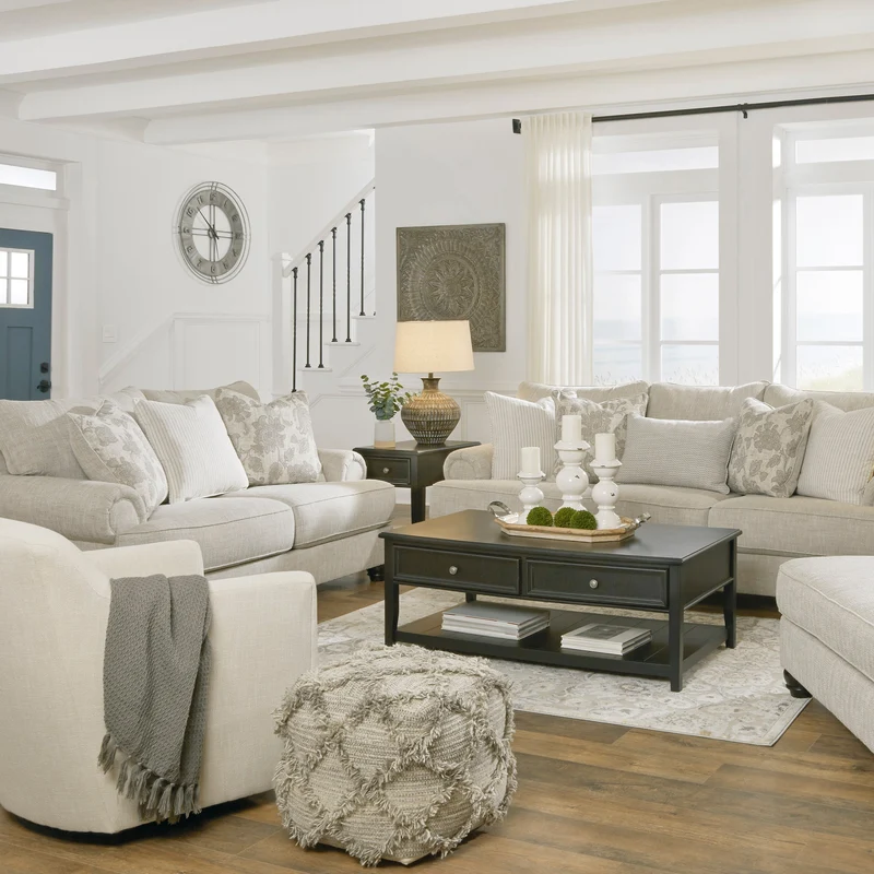 Causeuse en tissu beige pâle avec coussins - Asanti