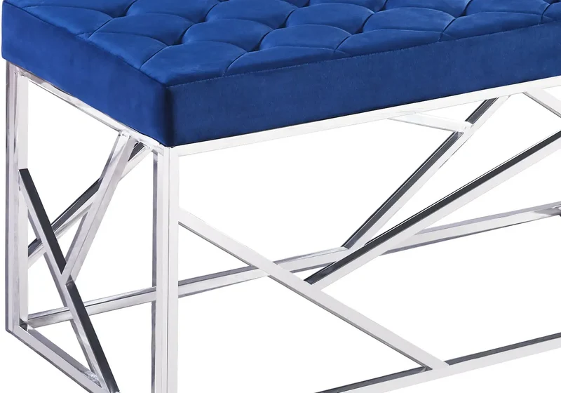 Banc design chromé velours bleu - Ilea