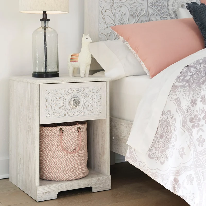 Table de chevet à 1 tiroir en bois/MDF blanc usé - Paxberry