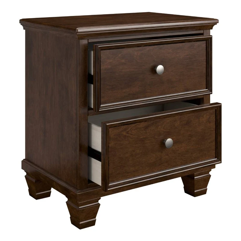 Table de chevet à 2 tiroirs en bois/placage brun foncé - Danabrin