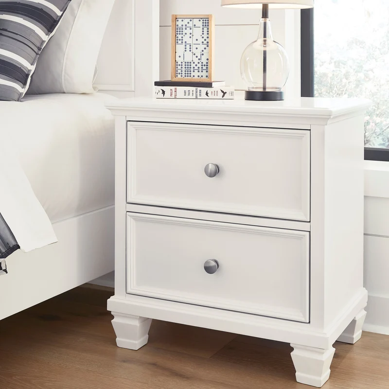 Table de chevet à 2 tiroirs en bois/MDF blanc - Fortman