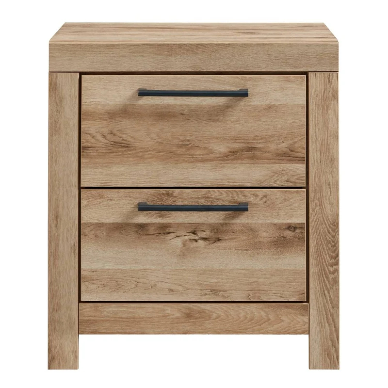 Table de chevet à 2 tiroirs en bois/placage brun clair - Hyanna