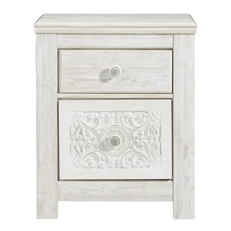 Table de chevet à 2 tiroirs en bois/MDF blanc usé - Paxberry