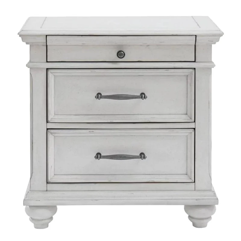 Table de chevet à 3 tiroirs en bois/placage blanc - Kanwyn