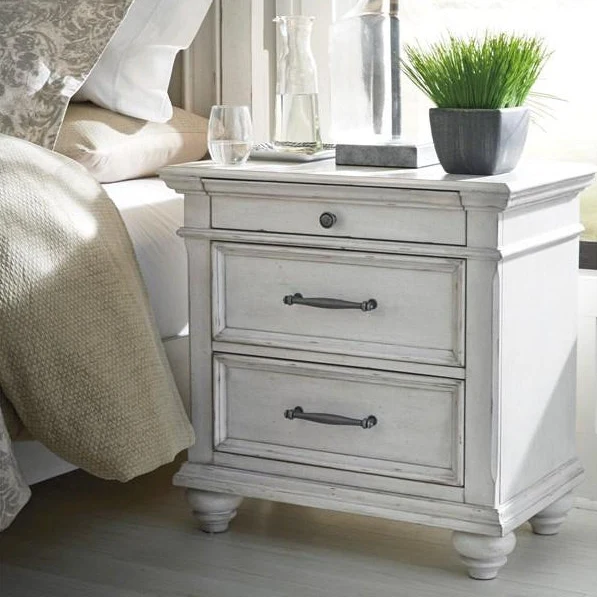 Table de chevet à 3 tiroirs en bois/placage blanc - Kanwyn