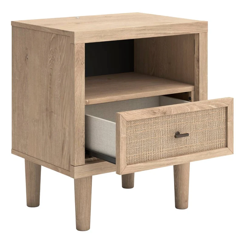 Table de chevet à 1 tiroir en bois/placage beige avec lumière DEL - Cielden
